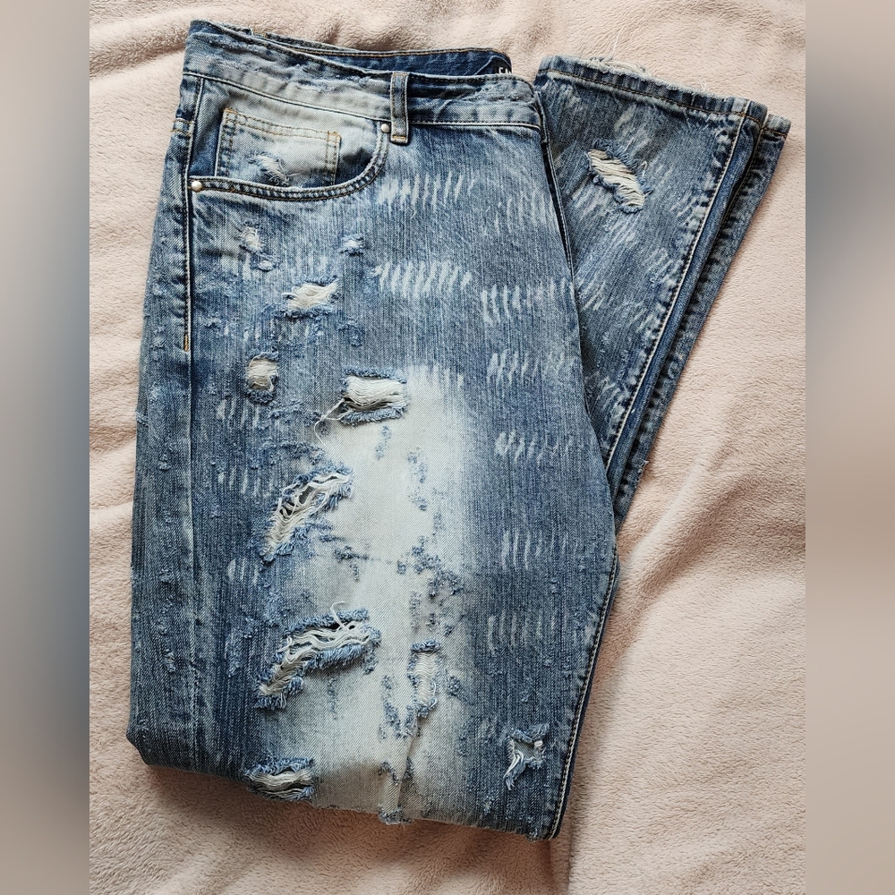Embellished Men's Distressed Denim Jeans Size 42